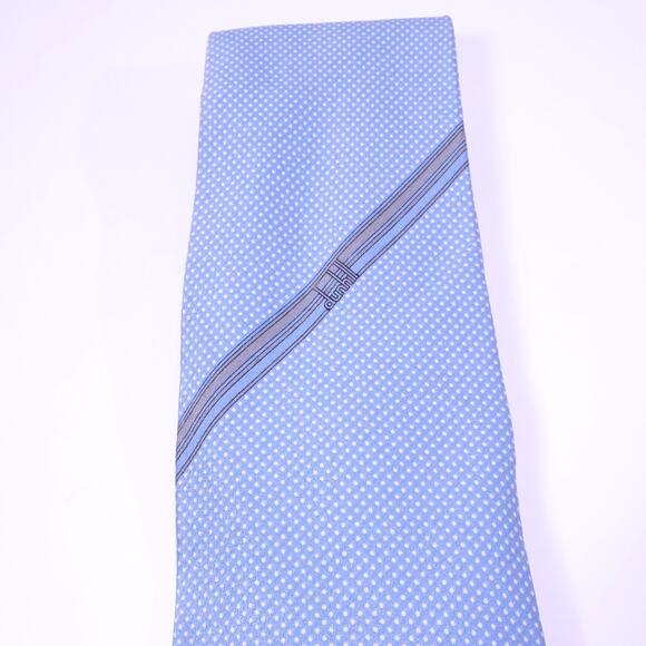 DUNHILL Men's Blue White Gold Signature Logo Polka Dot Silk Neck Tie Retail 390 - Picture 9 of 9